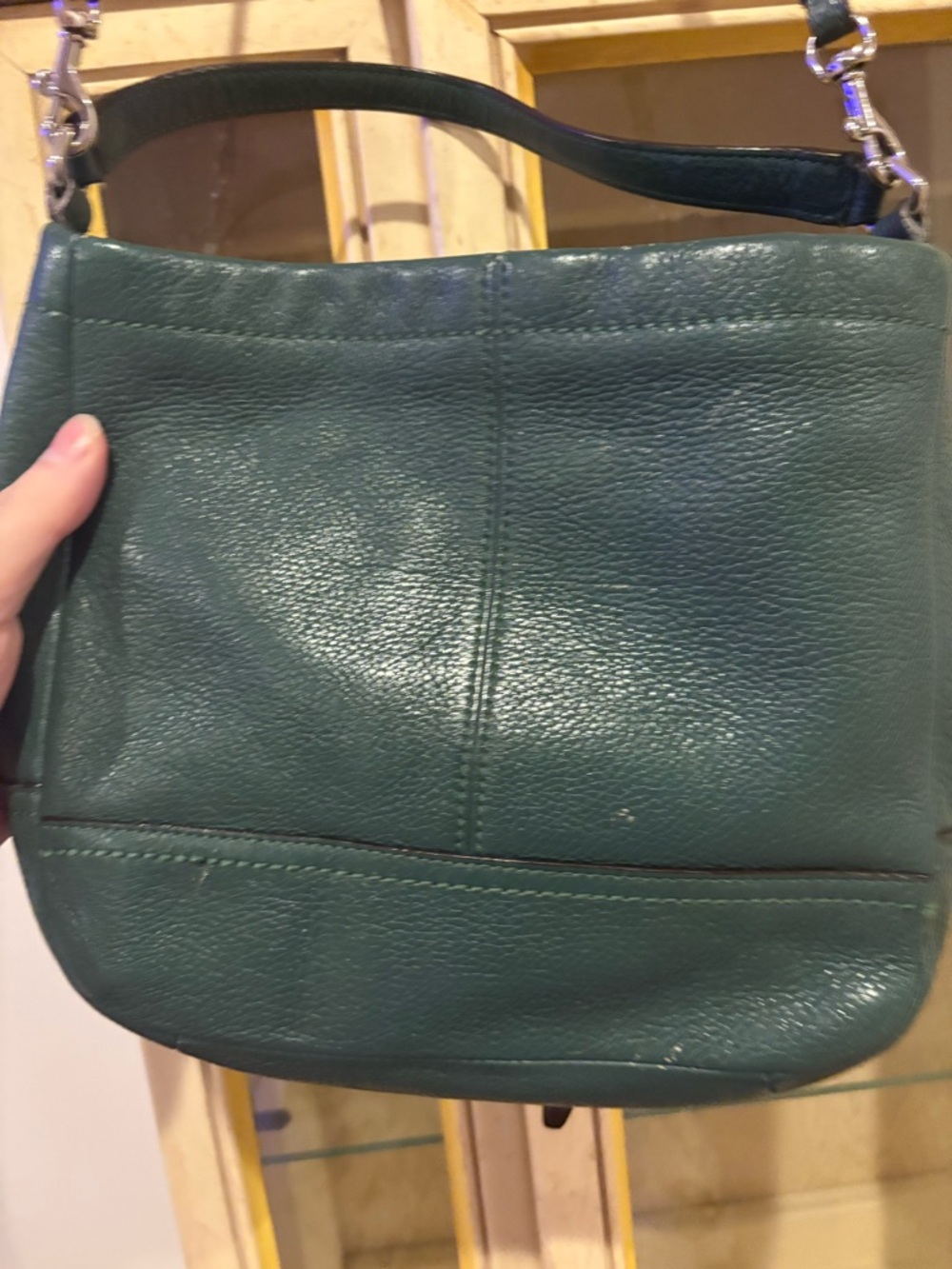 Coach Pebbled Leather Green Shoulder Bag and matching wallet vintage - Picture 5 of 16